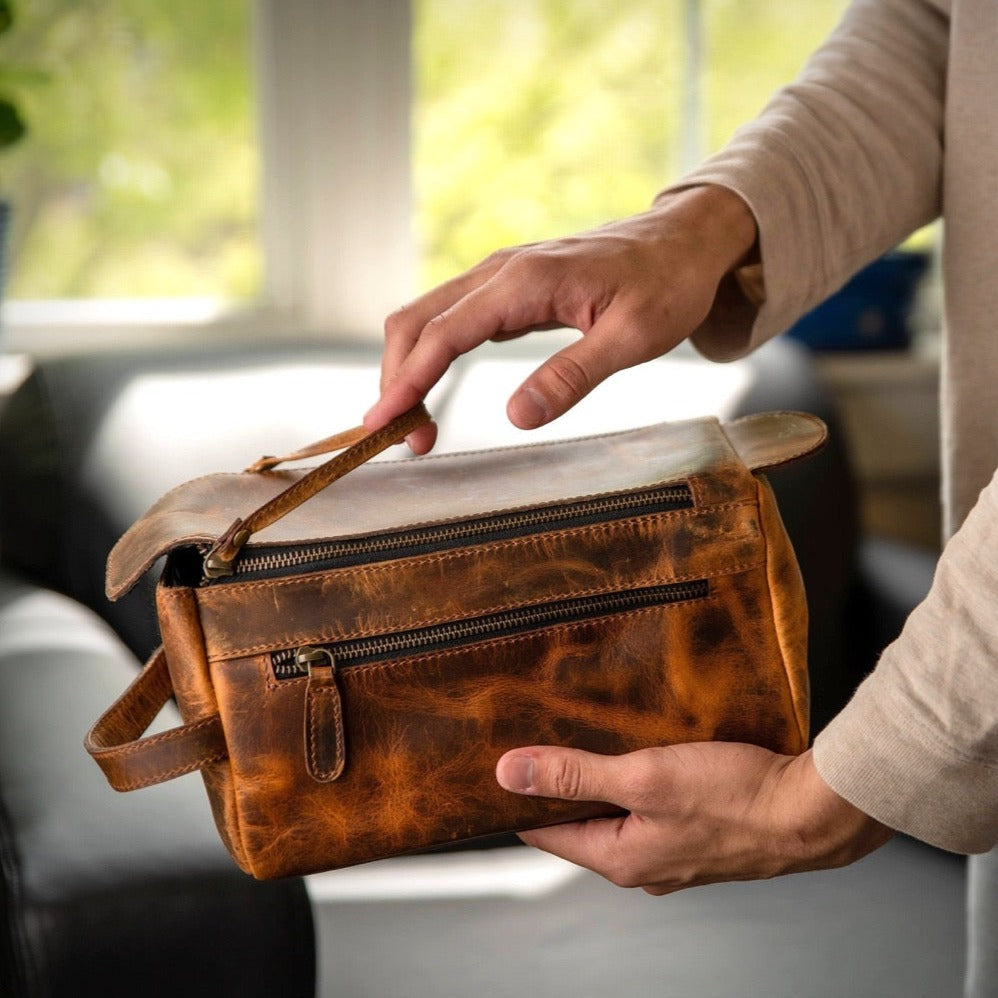 Leather Toiletry Bag, Dopp Kitt, Wash Bag, Travel Case – Tergusco