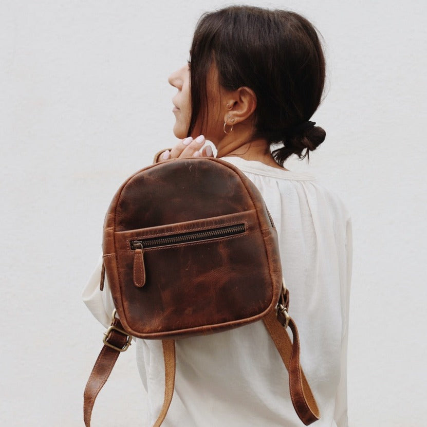 Brown Leather High School Backpack for Boys and Girls - LeatherNeo